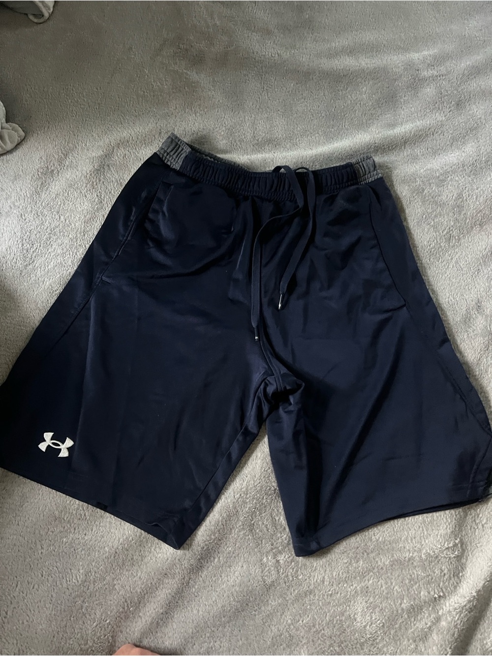 Under Armour Navy Blue Athletic Shorts with Grey Waistband